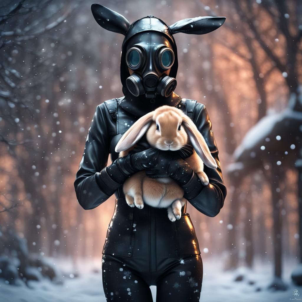 Woman with Rabbit in Snow, Fantasy Concept Art