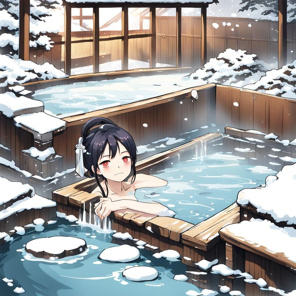 Girl in Onsen Spa, Anime Key Visual Style