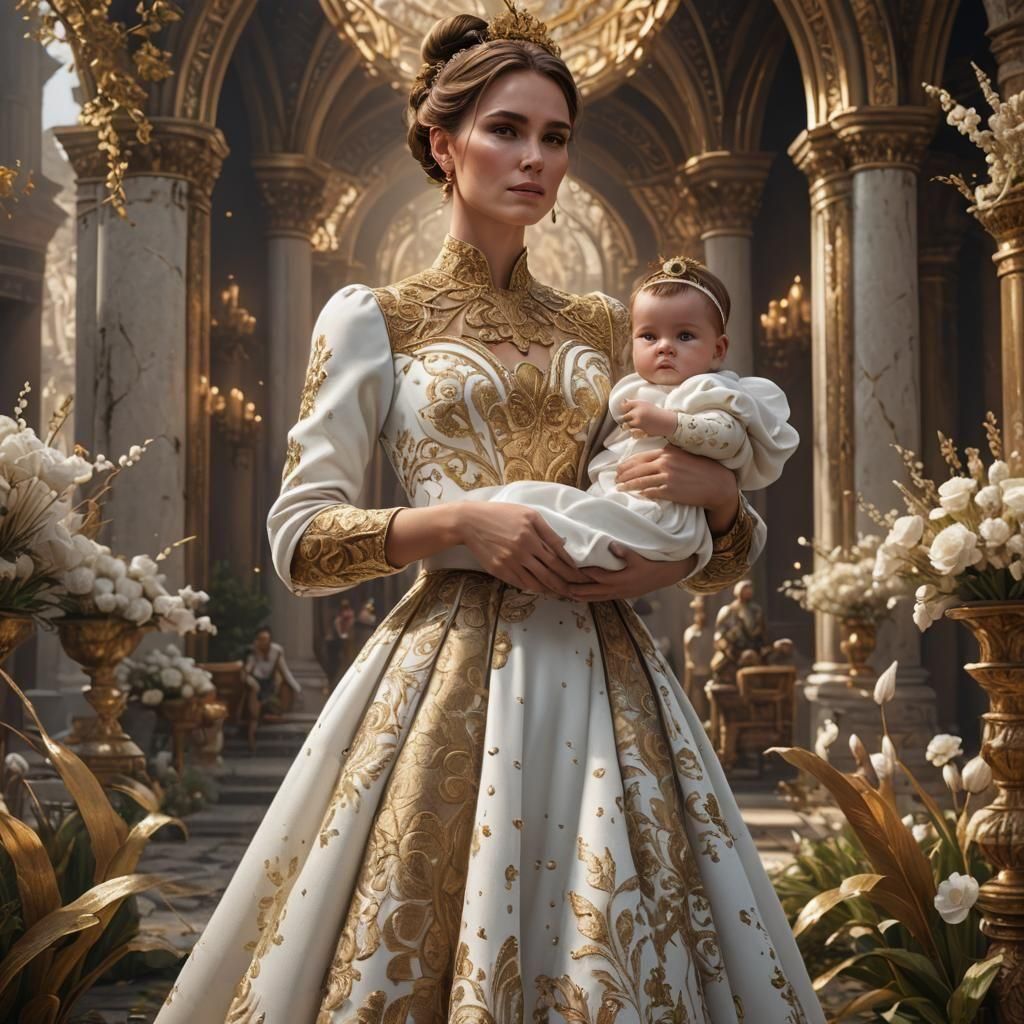 Queen with Child: Detailed Fantasy Art