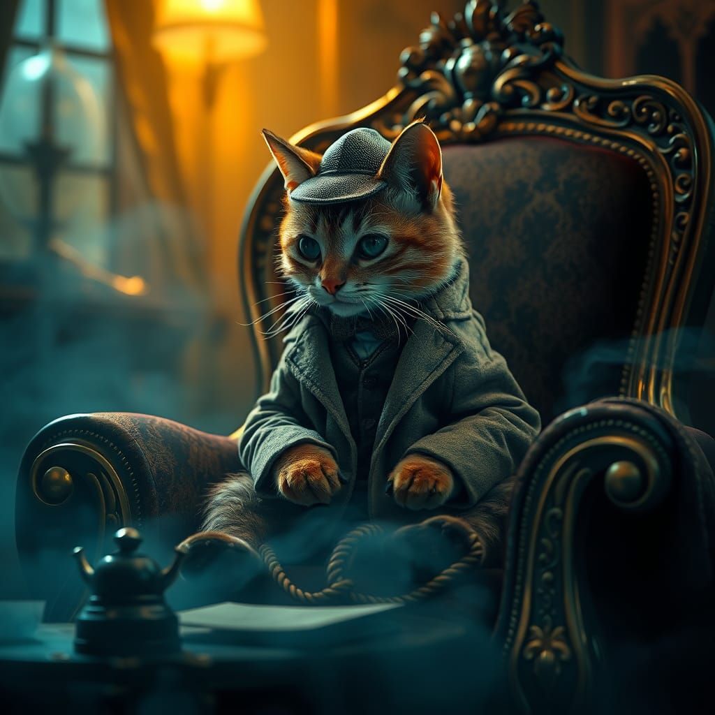 Cat Detective in Sherlock Holmes Suit