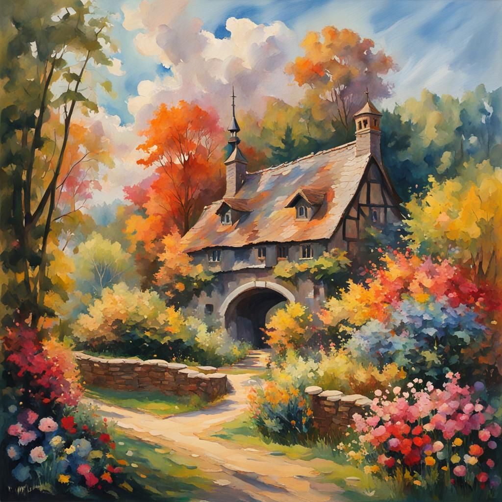 Impressionist Gouache Painting with Thick Brush Strokes