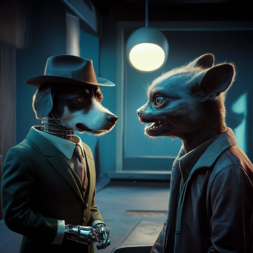 Surreal Sci-Fi Scene with Robot Dog