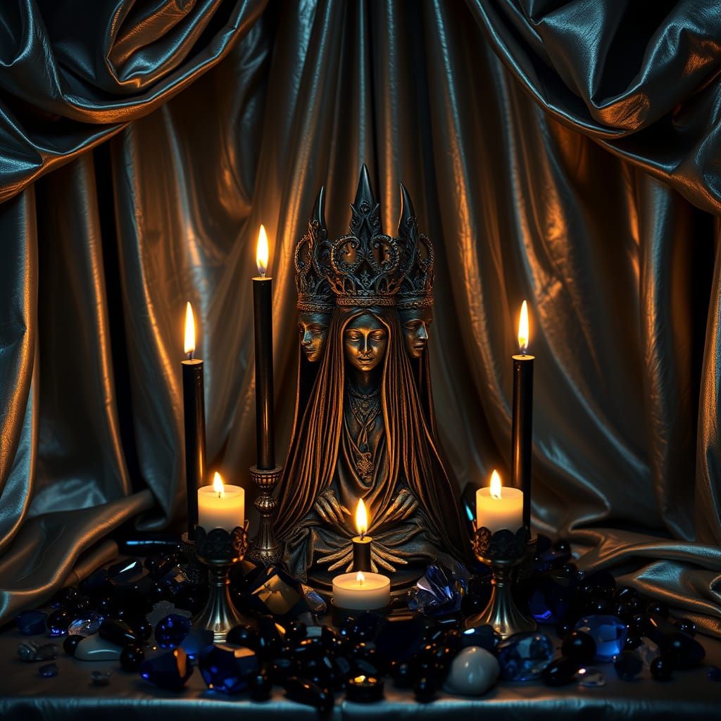 Mystical Hekate Altar in Dark Surrealist Style