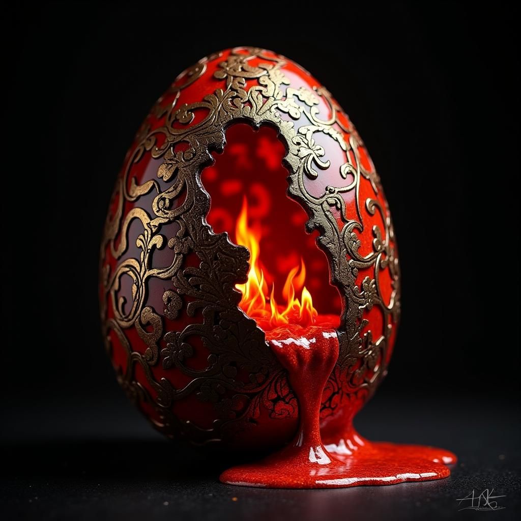 Fiery Faberge Egg in Klimt-Ryden Style