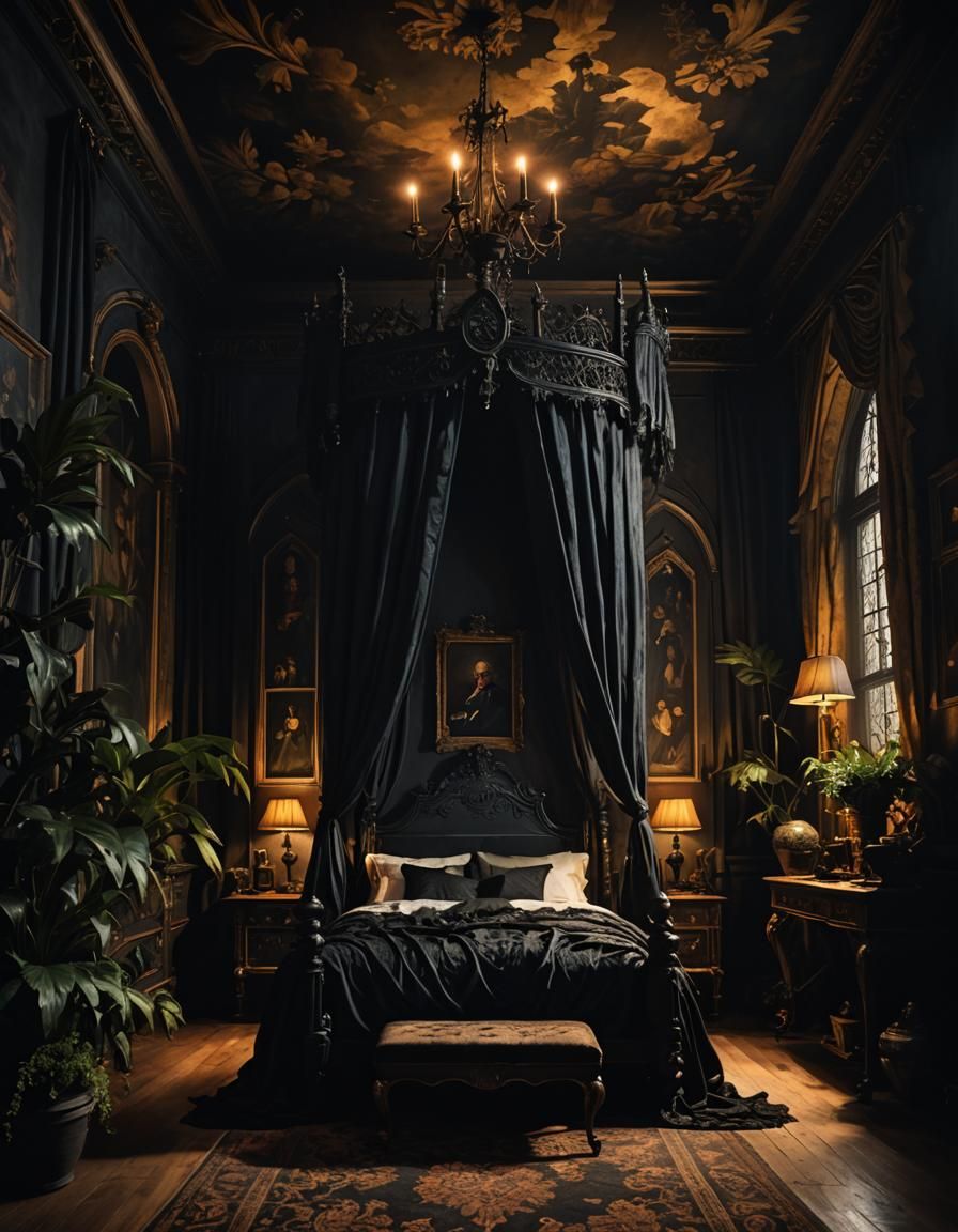 Ominous Gothic Bedroom in Moody 3D Shading