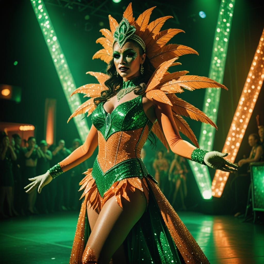 Vegas Showgirl in Glittering Costume, Cinematic Film Still