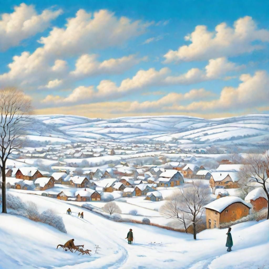 Winter Wonderland Panorama in Serene Oil Painting Style