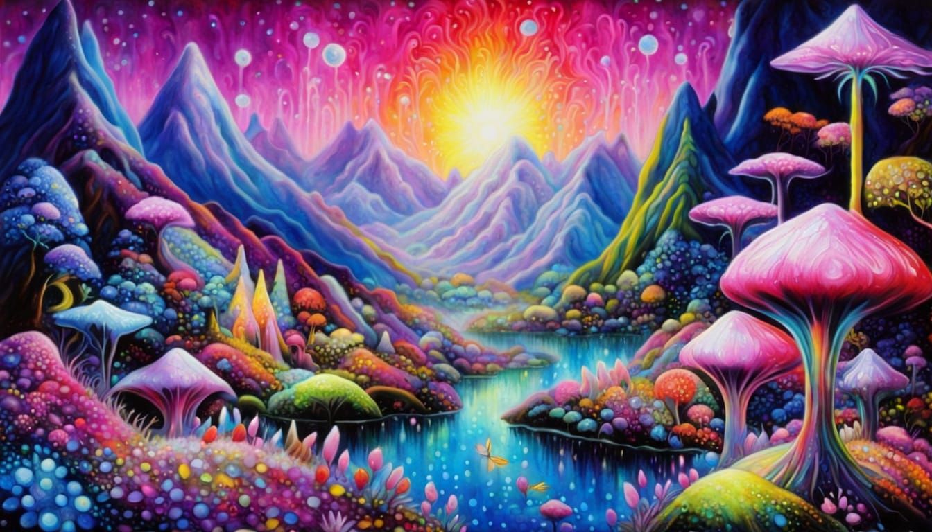 Sparkling Fairy Valley Painting with Neon Glow