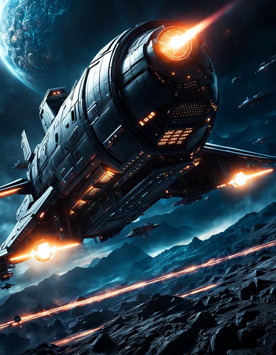 Ominous Sci-Fi Spaceship Cover Art in 16k