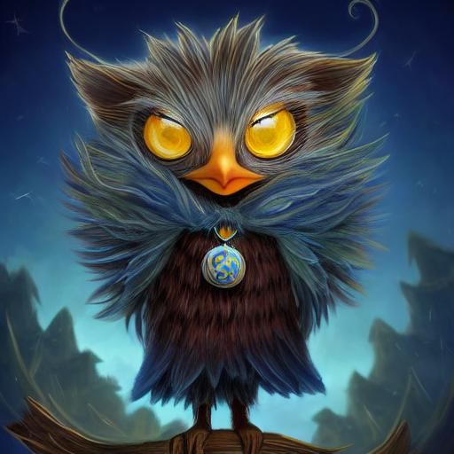 Gothic-Punk Baby Bird in Whimsical Fairytale Scene