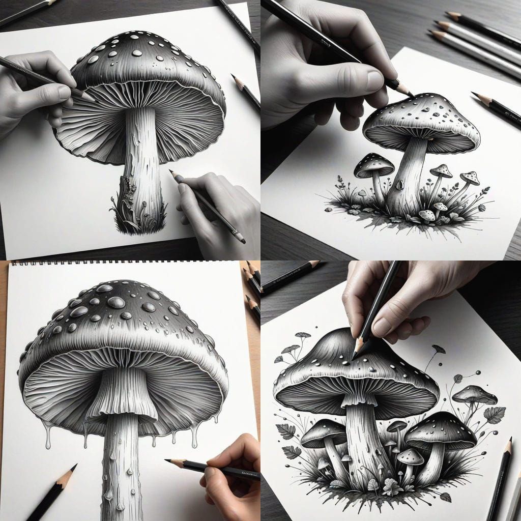 Detailed Hand-Drawn Mushroom Sketch in Progress