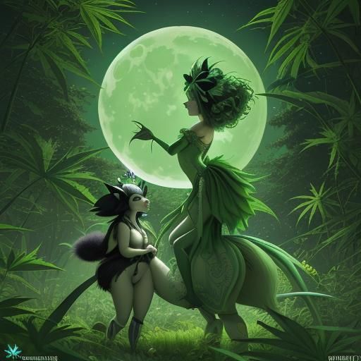 Fairy Royalty Ride Skunks Under Green Moon