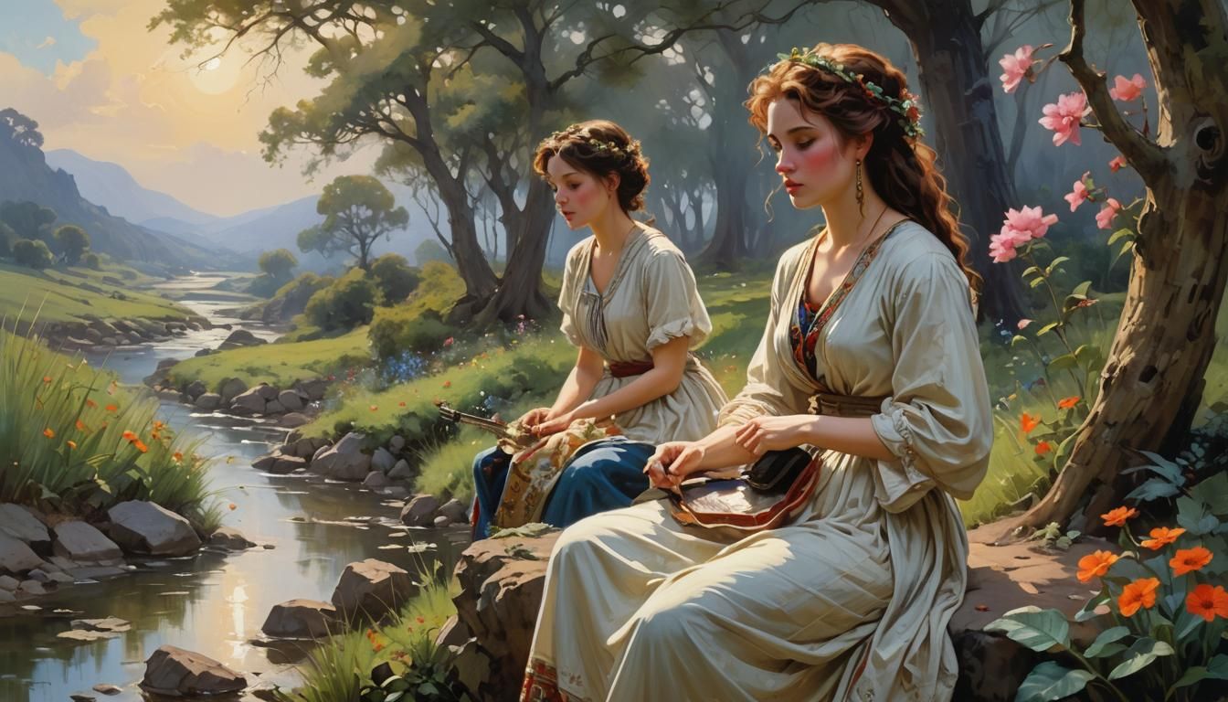 Epic Oil Painting of a Woman Hearing a Voice