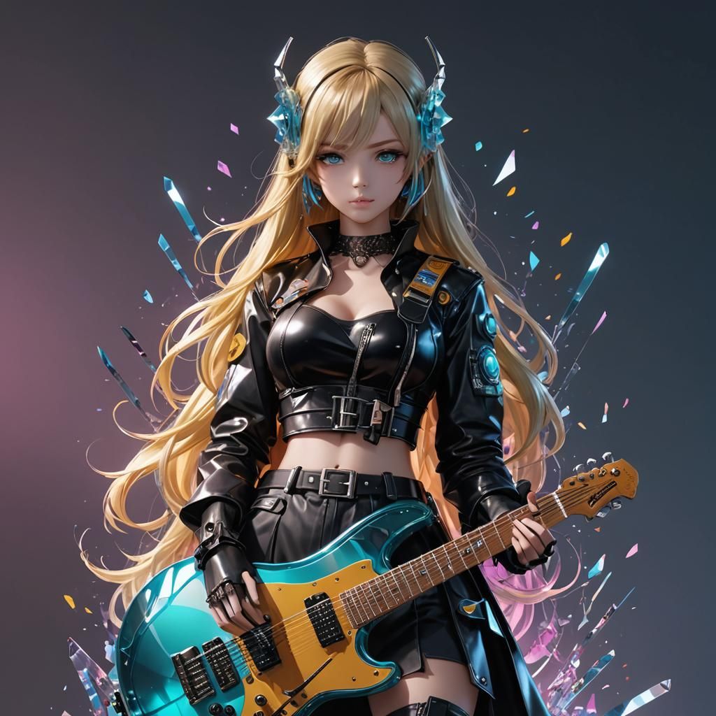 Glass Guitar Dystopia: 3D Anime Album Art