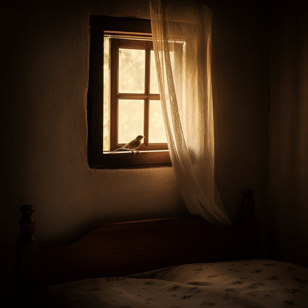 Songbird in Village Maiden's Chamber: Serene Portrait