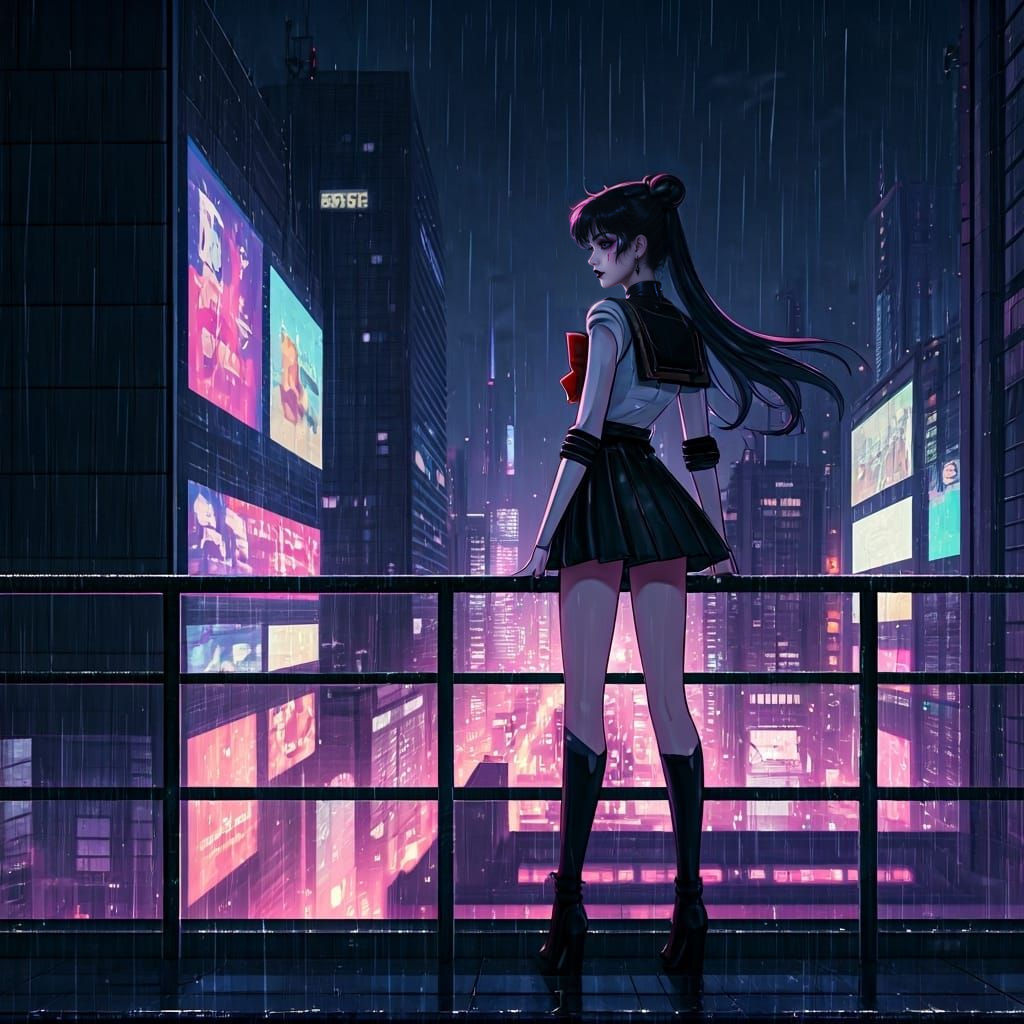 Sailor Moon as Goth Girl in Anime Style