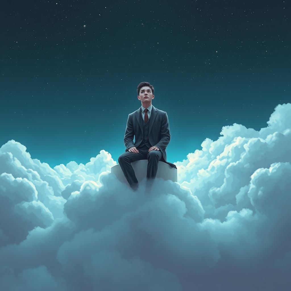Surreal Figure on Cloud in Digital Illustration
