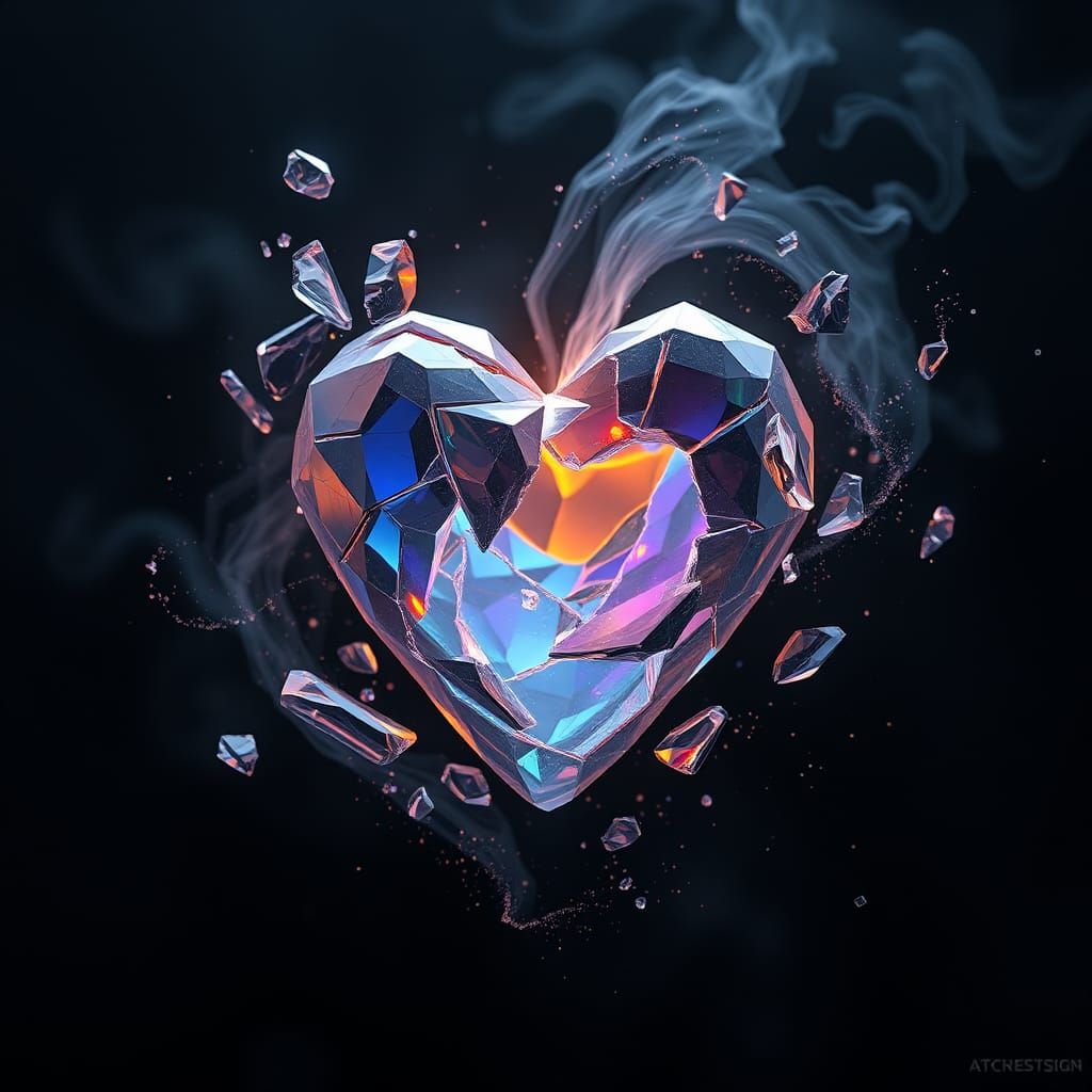 Crystalline Heart Shards in Mystical Forest