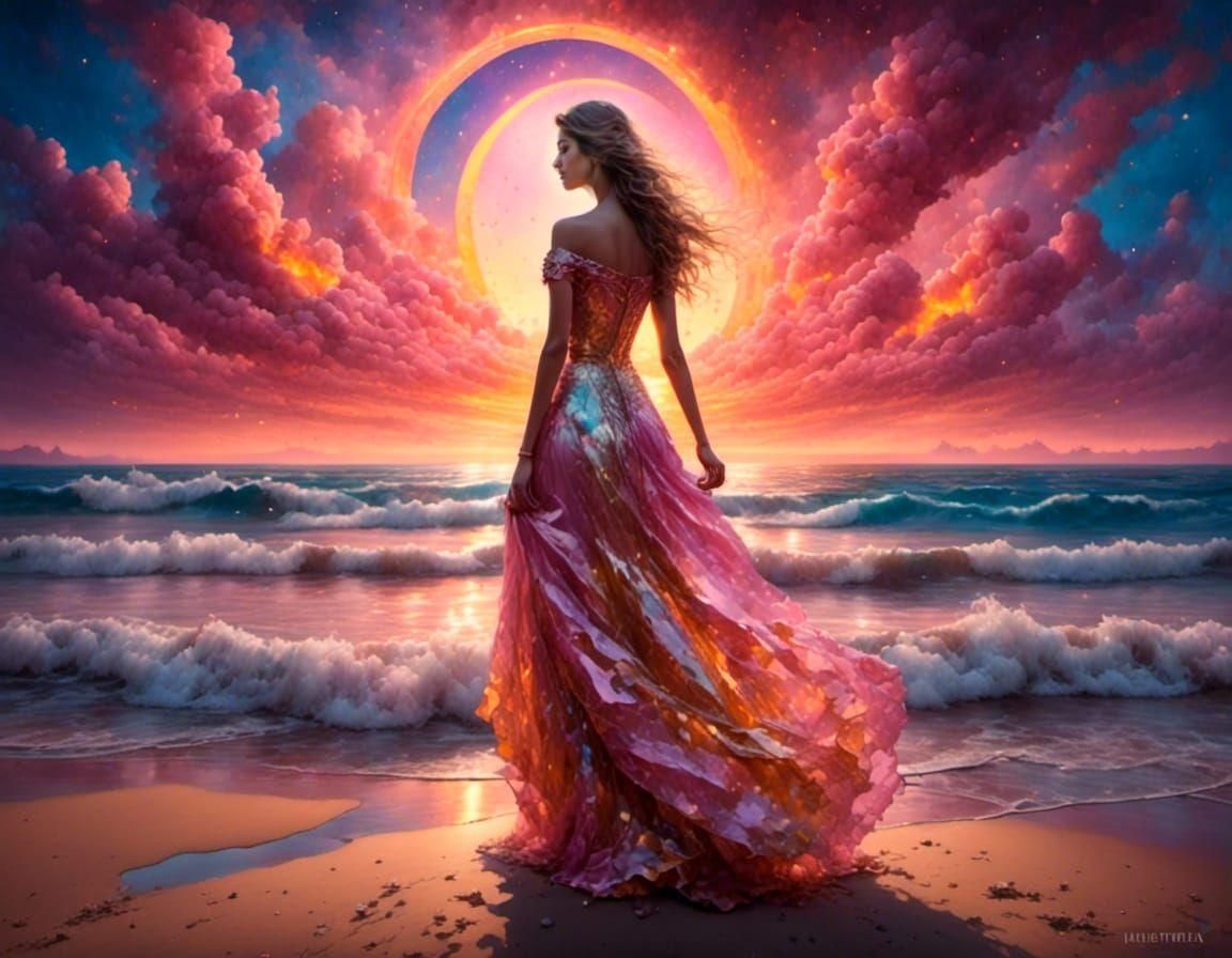 Sunset Coastal View in Watercolor