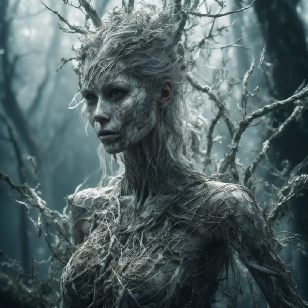 Eldritch Birch Dryad in Moonlit Forest