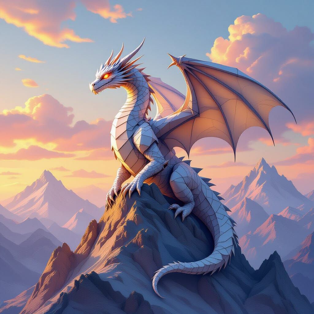 Origami Dragon on Paper Mountain