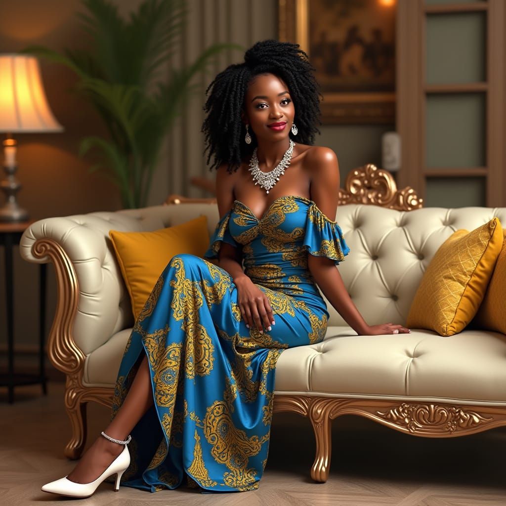Sultry Afrocentric Woman Embodies Modern Luxury in Elegant S...