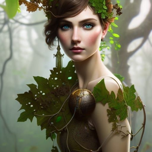 Mushroom Fairy Portrait in Hyperdetailed Digital Art