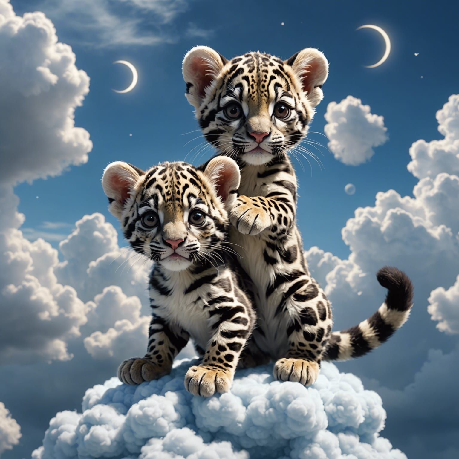 Angelic Clouded Leopard Cubs Playing in Heaven