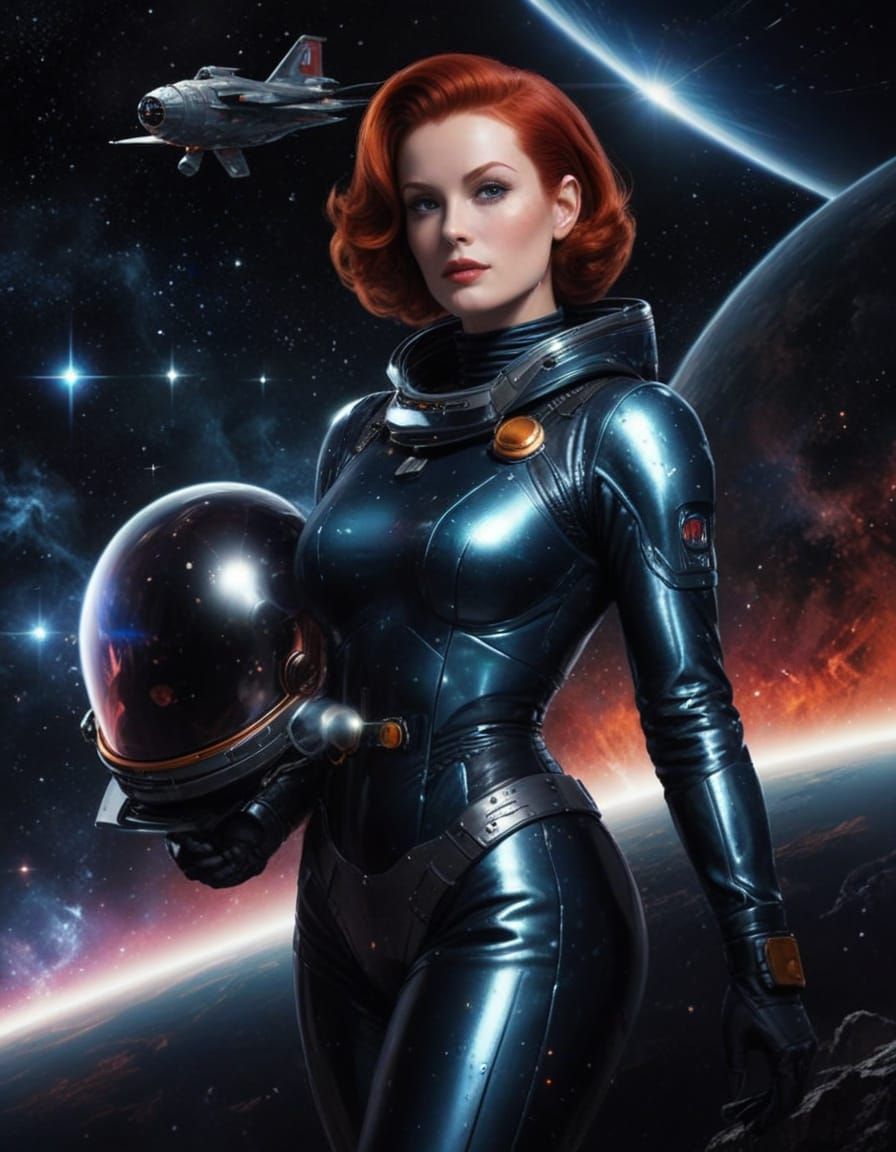 Ethereal Space Siren in Retro Futuristic Armor