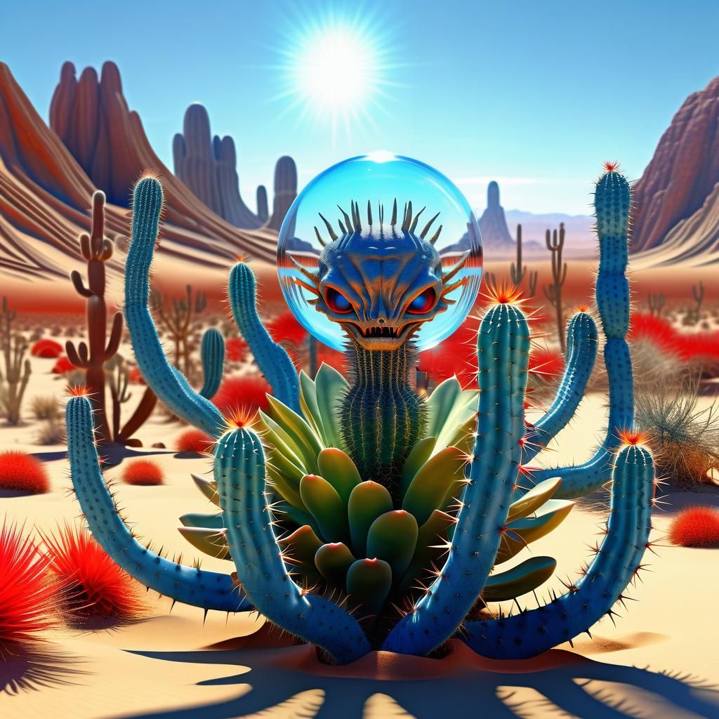 Alien Demon Ranting in Surreal Desert Landscape