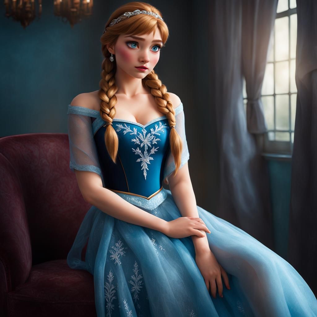 Hyperrealistic Anna from Frozen in Provocative Pose