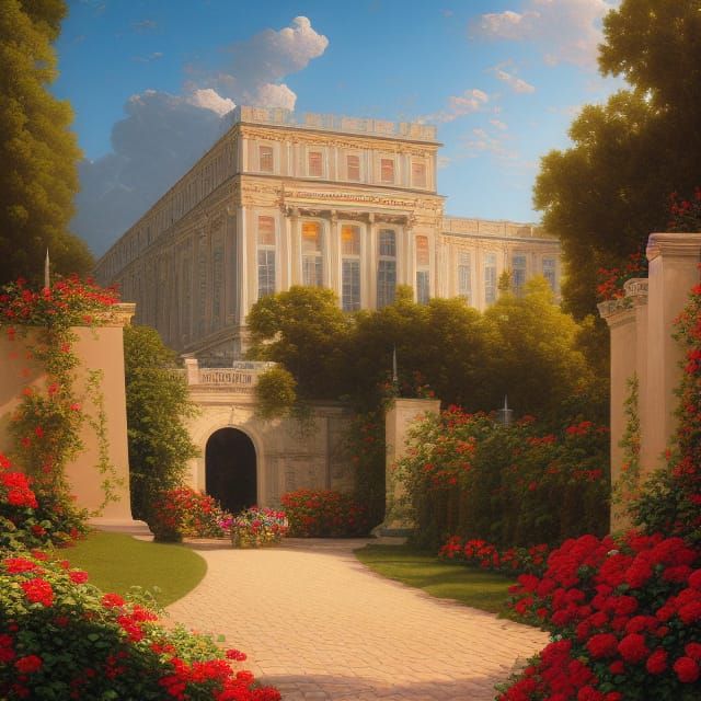 Detailed Royal Palace Painting in Impasto Style