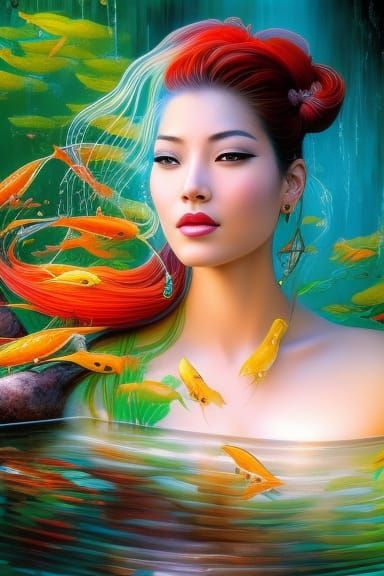 Face in Koi Pond: Surreal Digital Portrait