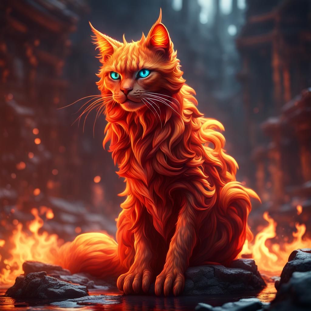 Fiery Feline: A Detailed Fantasy Concept Art