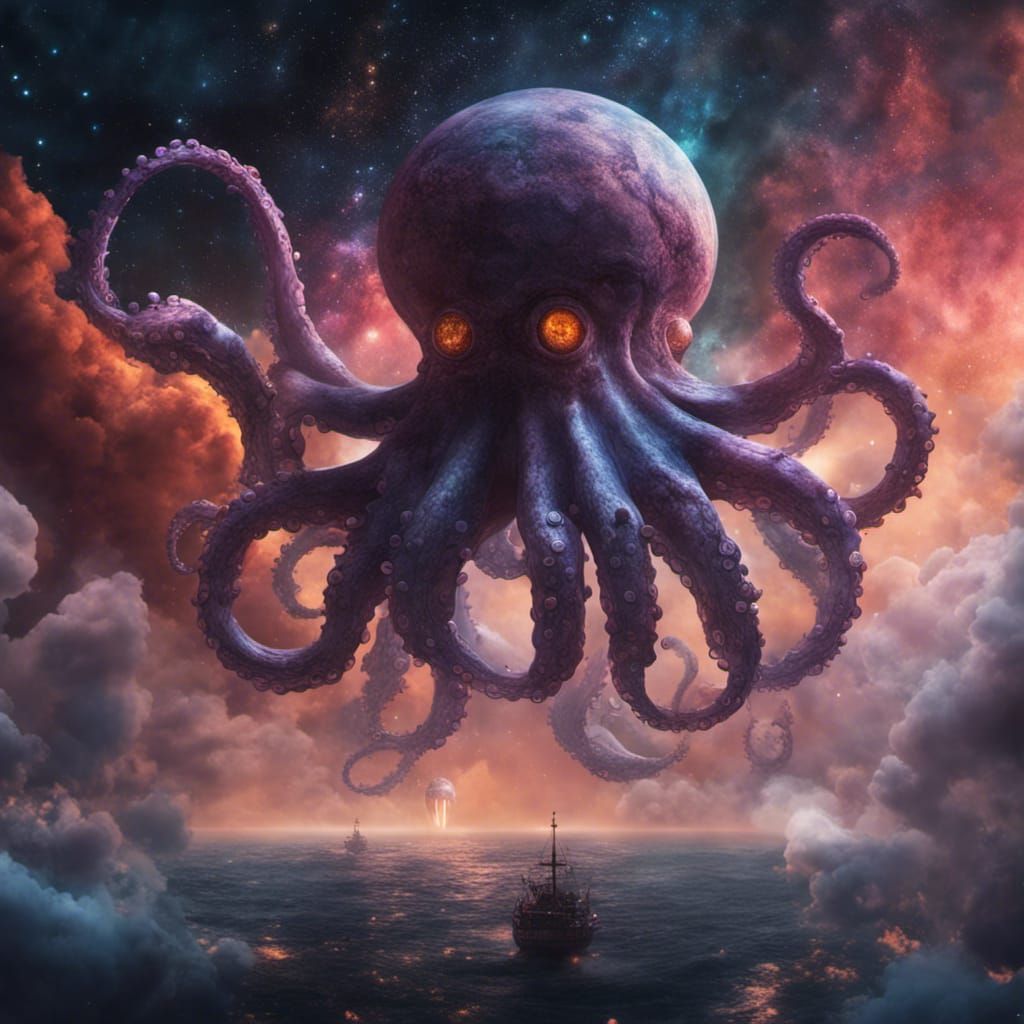 Intergalactic Octopus Emerges from Nebula in Space