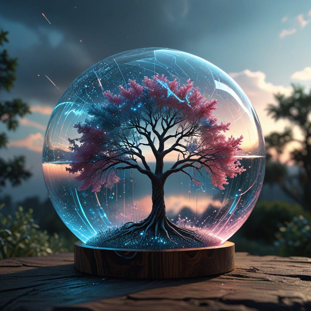 Futuristic Tree of Glass and Light: Digital Art