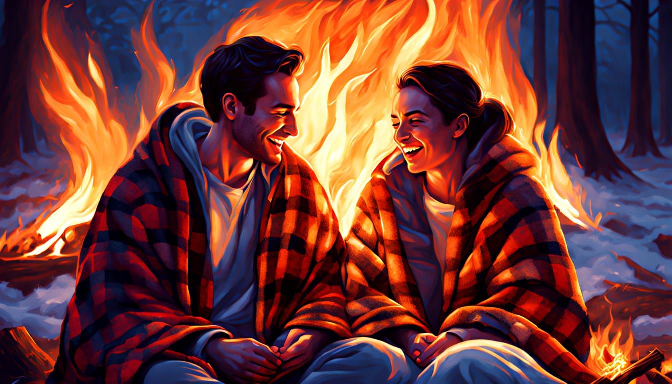 Happy Couple Roasting Marshmallows: Hyperrealistic Splash Ar...