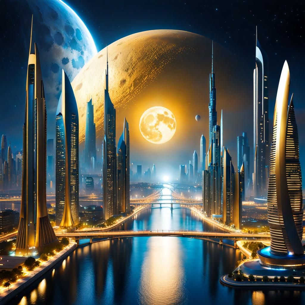 Futuristic Cityscape at Night in Afrofuturism Style