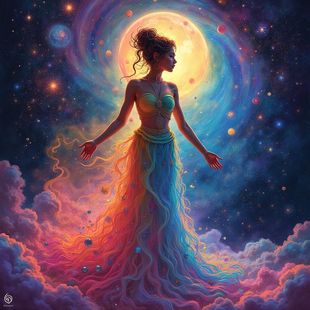 Rainbow Woman Awaits Lover in Cosmic Astralscape