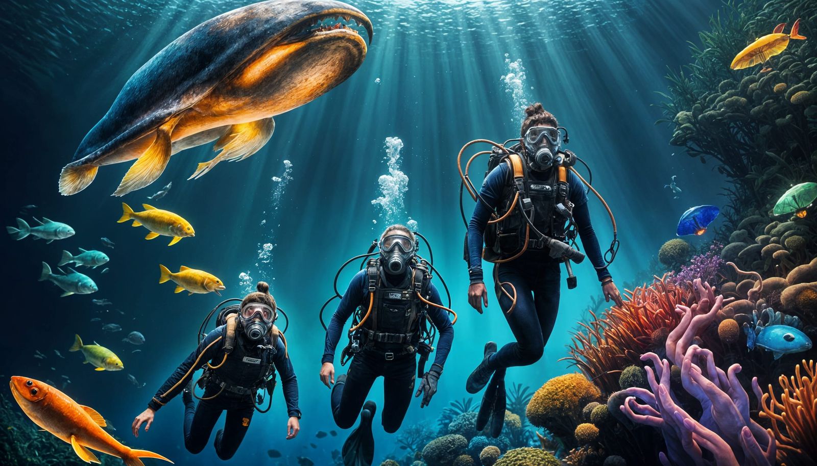 Divers Encounter a Radiant Giant Squid in the Deep Ocean