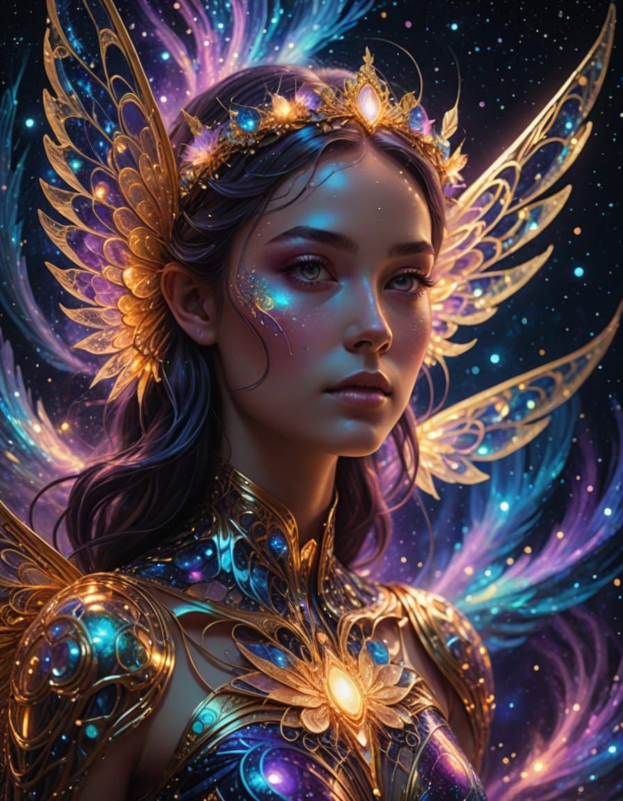 Ethereal Cosmic Fairy in Vibrant, Surrealistic Style