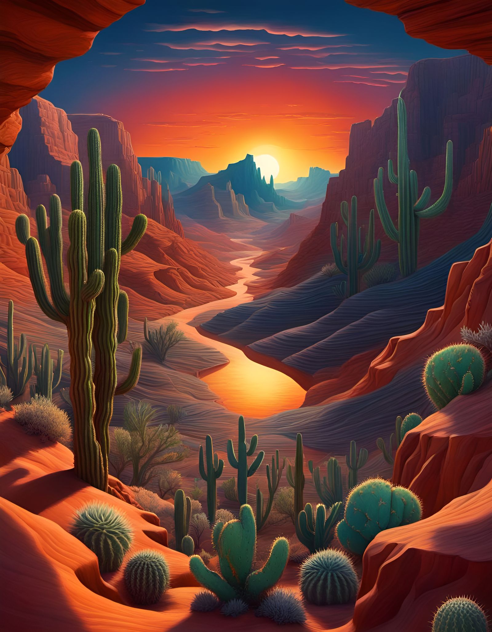 Hyperrealistic Desert Canyon Optical Illusion in High Fantas...