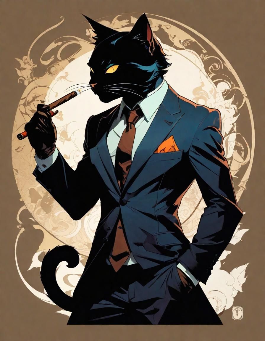 Anthropomorphic Cat in Suit: Ink Drawing Style