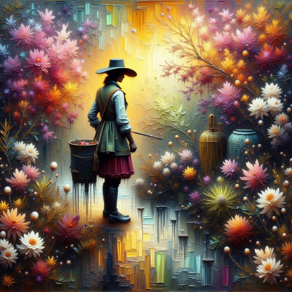 Painter in Vibrant Oil Painting Landscape Transforms with Ex...