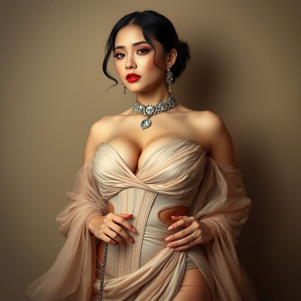 Elegant Courtesan in Diaphanous Gown