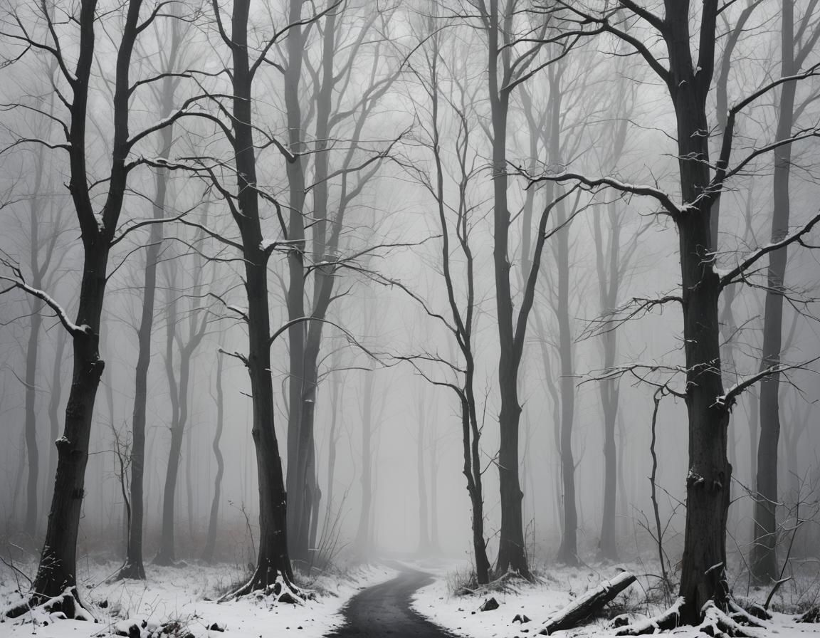 Eerie Ghostly Haunted Winter Woods in Gothic Horror Style