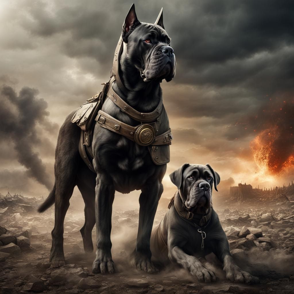 Cane Corso on Battlefield with Roman Legionnaire