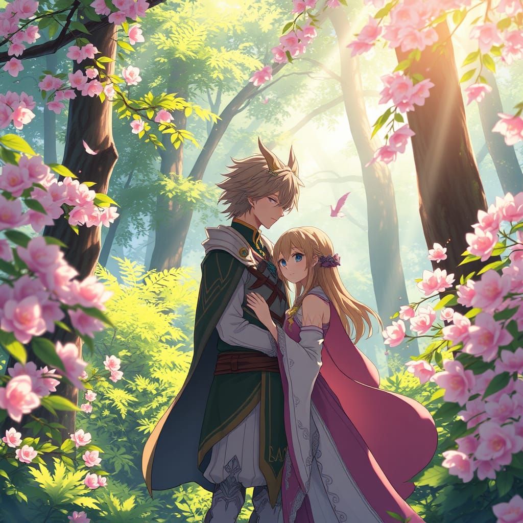 Astolfo and Beloved in Idyllic Anime-Inspired Forest