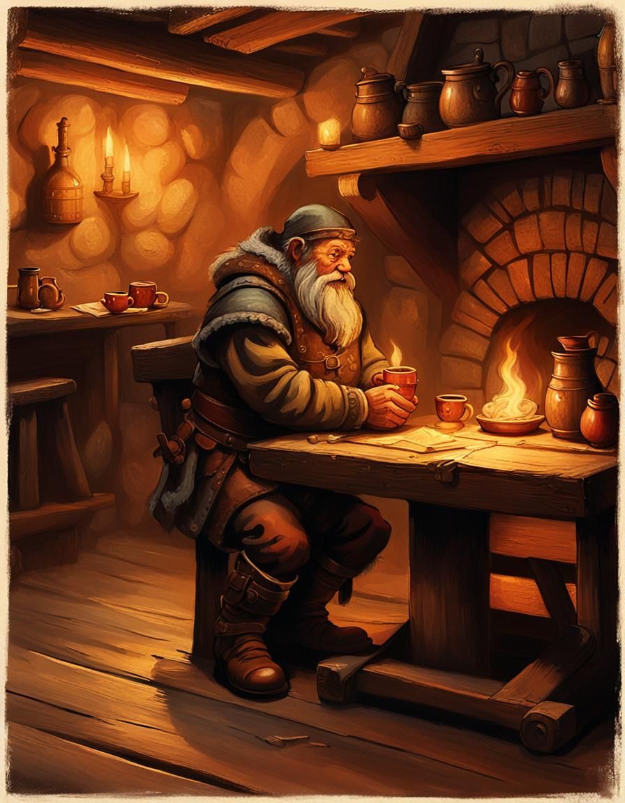 Dwarf in Medieval Tavern with Sfumato