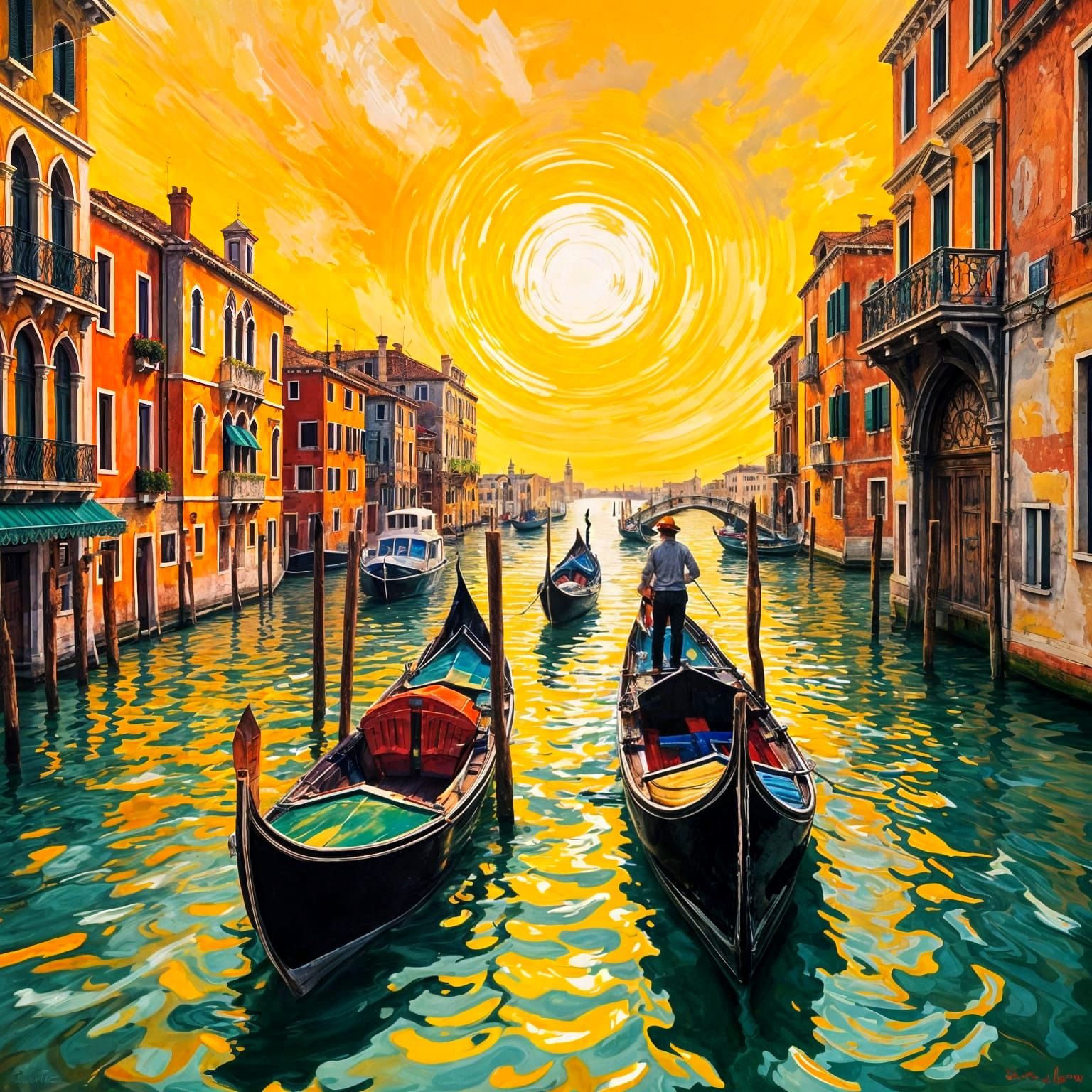 Vibrant Venice Cityscape in Bold Brushstrokes